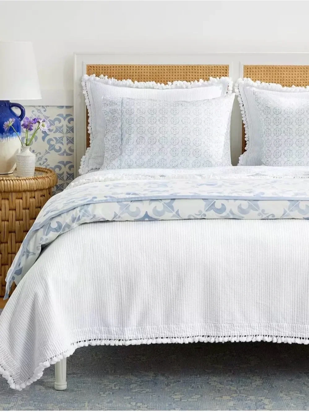 Serena & Lily Wentworth Percale Duvet Cover in Light Blue and White